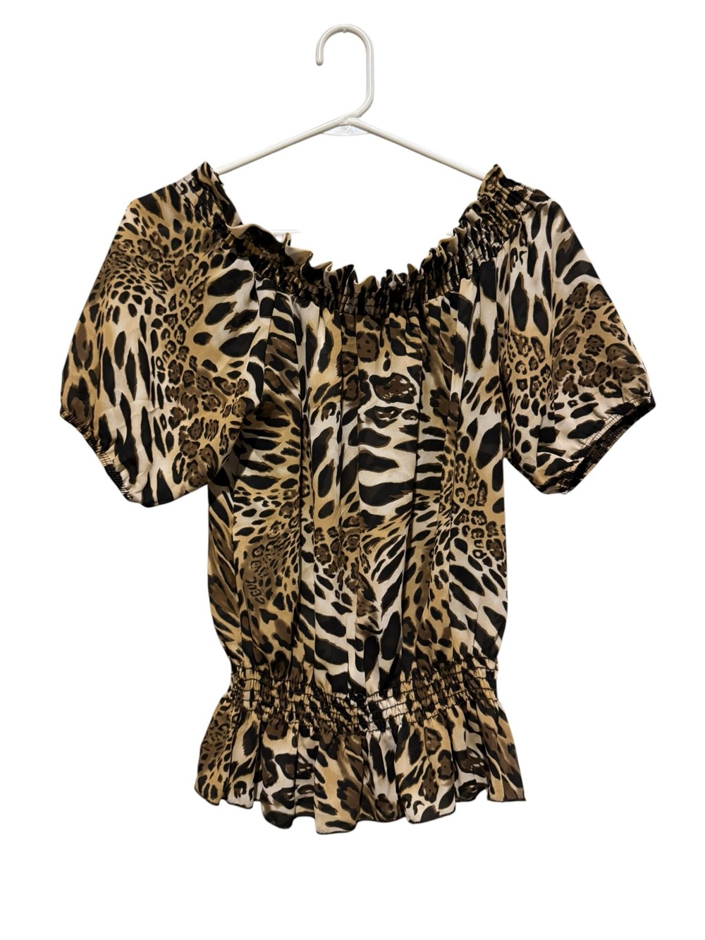 Voll Style Leopard Print Off-Shoulder Top - Black & Brown‎